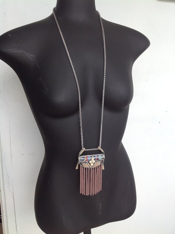 Beaded and Metal Fringe Pendant in Stainless Stee… - image 3