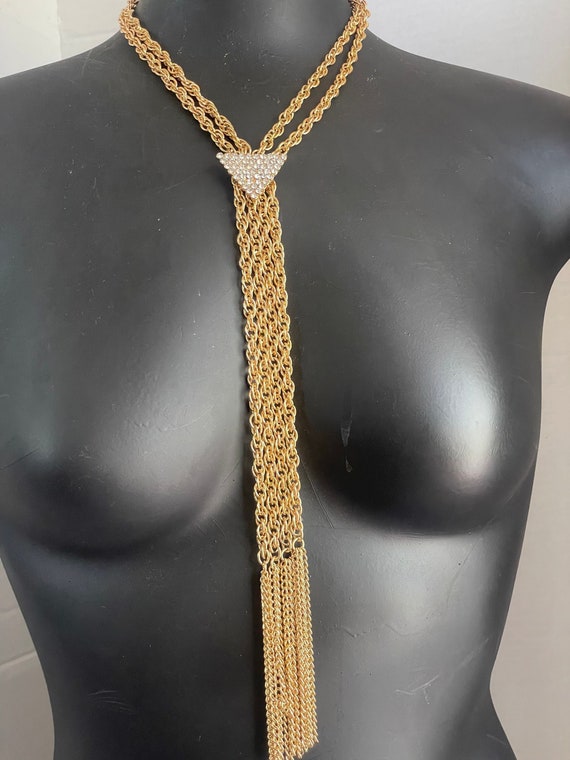 Gold Fringe Tie Bolo Necklace