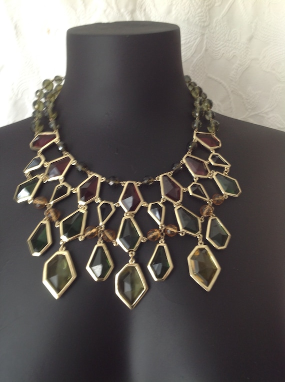 VIntage 1980s Bib Necklace Red, Green and Yellow … - image 1