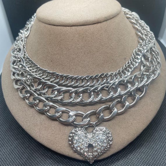 Two Silver Tone Chunky Link Necklaces - image 1
