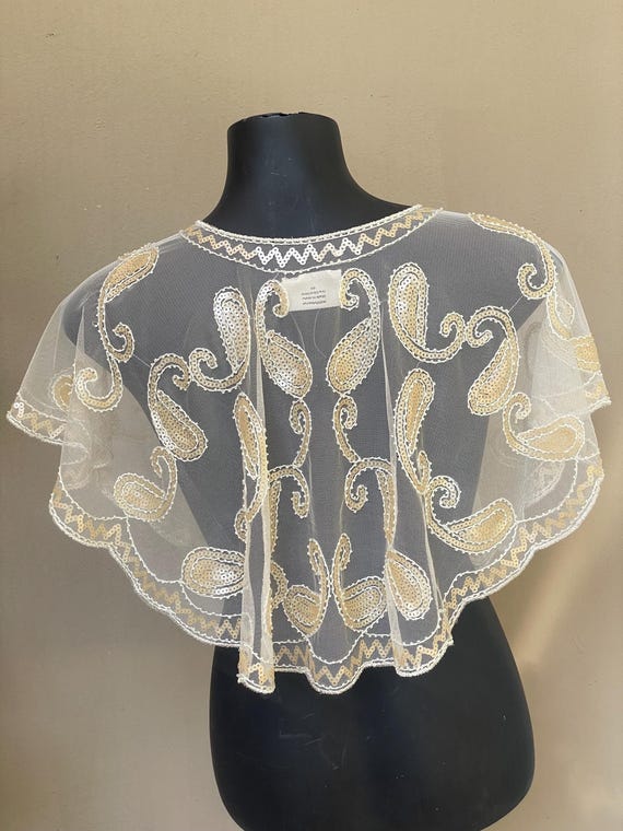 Gorgeous Sequin Caplet Removable Collar Gold and … - image 2