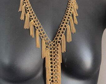 Gaudy Glamorous Fringe Necklace Gold Tone Costume Jewelry