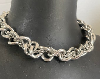 Chunky Large Links Silver Tone Choker Necklace