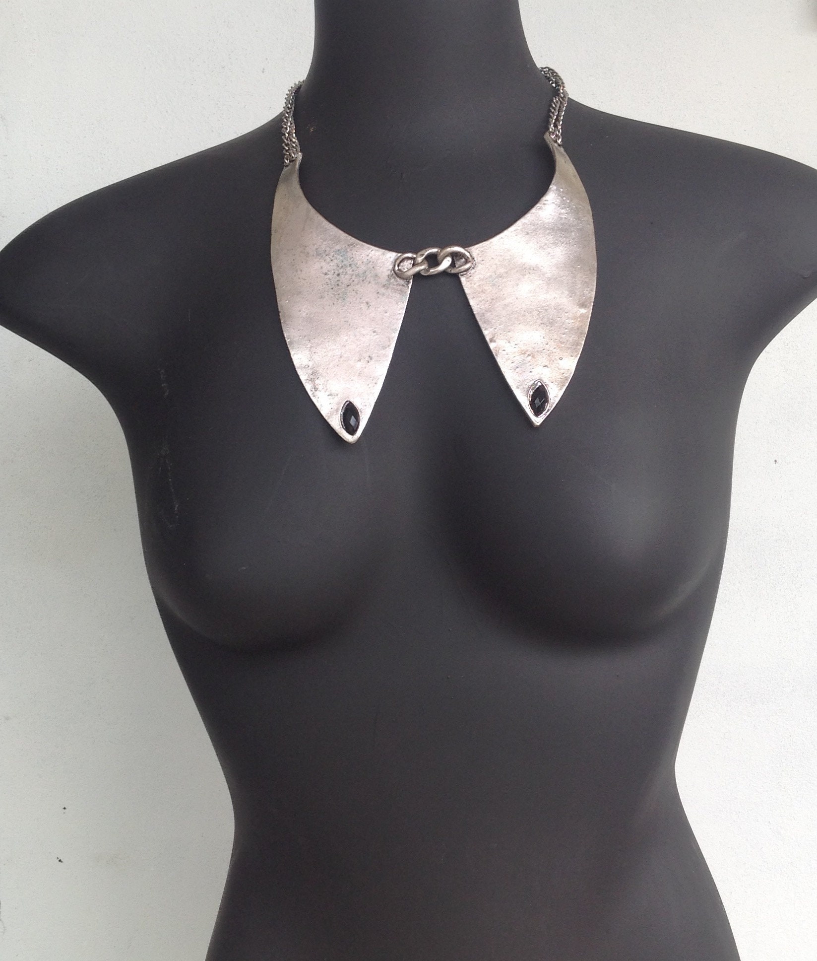 Silver Metal Tone Shirt Collar Necklace Etsy