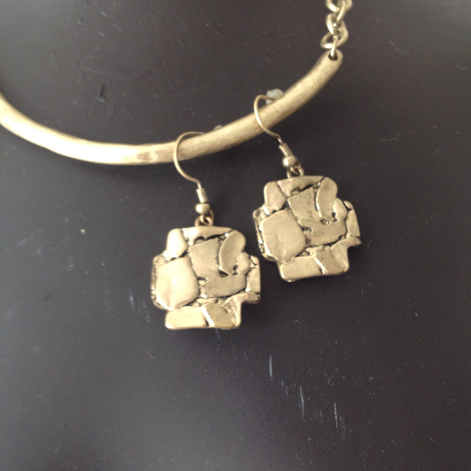 Brutalist Style Metal Choker With Large Pendant and Matching - Etsy