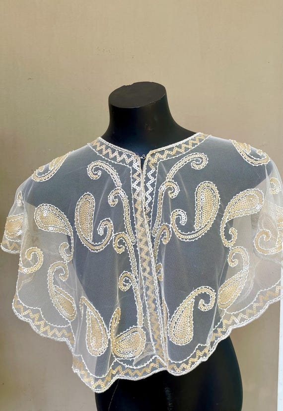 Gorgeous Sequin Caplet Removable Collar Gold and … - image 5