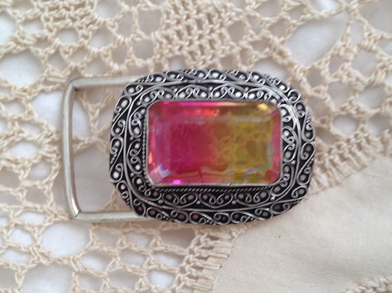 Bejeweled Belt Buckle with Faux Tourmaline Glass … - image 1