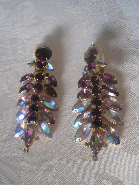 Vintage Lilac Rhinestones Drop Earrings - image 3