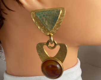 Vintage Large Geometrical Gold Tone Clip Earrings