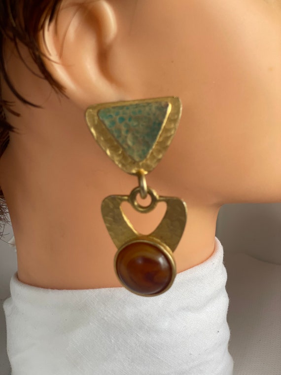 Vintage Large Geometrical Gold Tone Clip Earrings - image 1