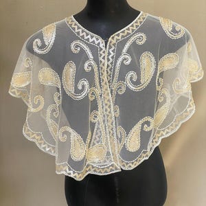 Gorgeous Sequin Caplet Removable Collar Gold and Cream Color