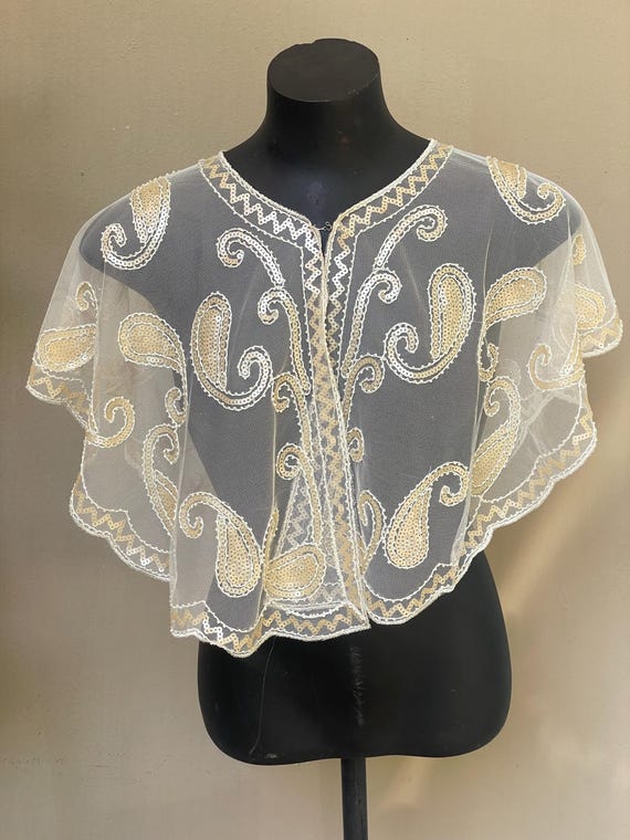 Gorgeous Sequin Caplet Removable Collar Gold and … - image 1