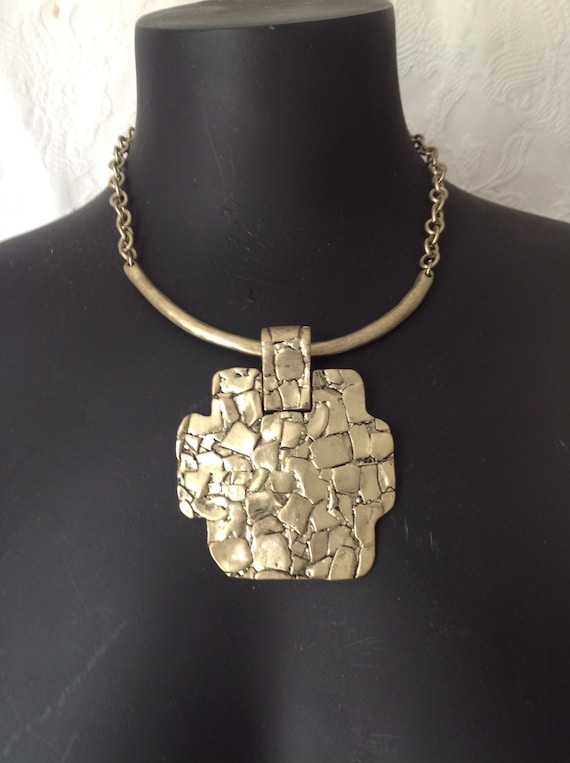 Brutalist Style Metal Choker with Large Pendant and M… - Gem