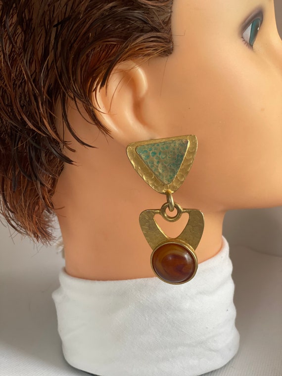 Vintage Large Geometrical Gold Tone Clip Earrings - image 6