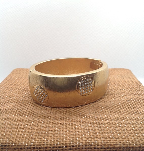 Vintage 2000 Monet Gold Tone Bangle with Clear Cr… - image 4