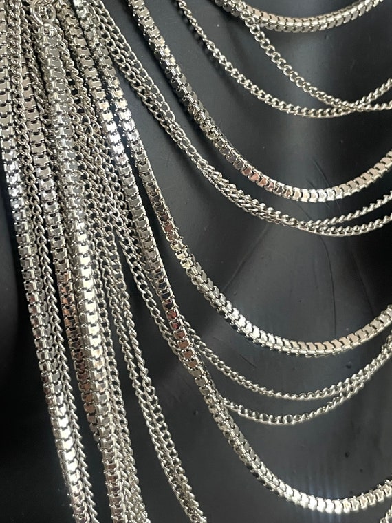 Silver Tone Metal Multichain Cascading Necklace R… - image 2