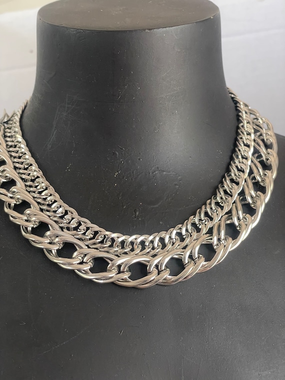 Vintage Guess Double Row Chunky Chain Choker Silve