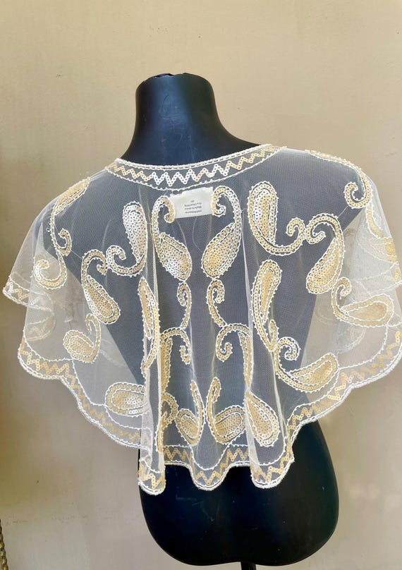 Gorgeous Sequin Caplet Removable Collar Gold and … - image 4