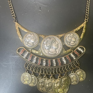 Statement Boho Coins Necklace Burnished Gold