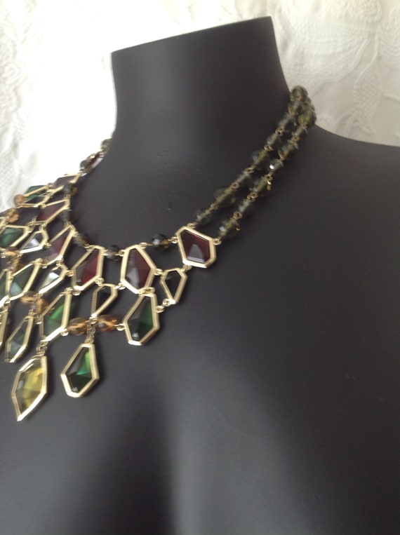 VIntage 1980s Bib Necklace Red, Green and Yellow … - image 4