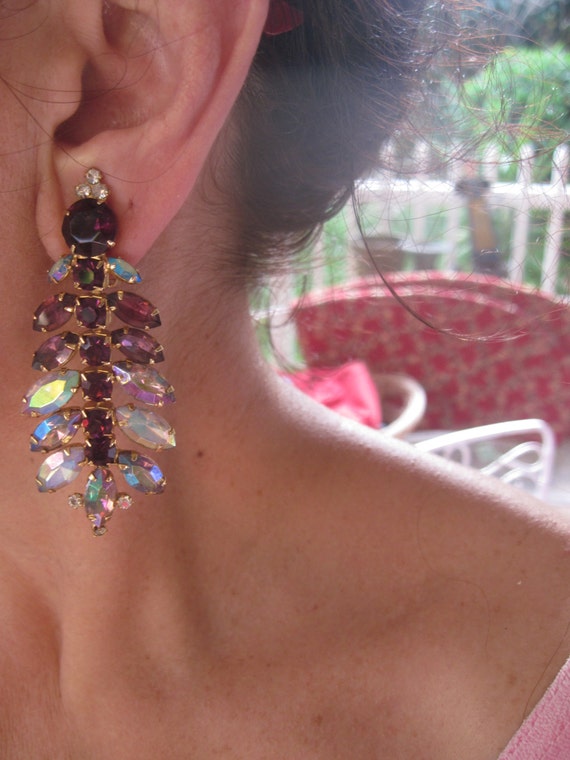 Vintage Lilac Rhinestones Drop Earrings - image 2