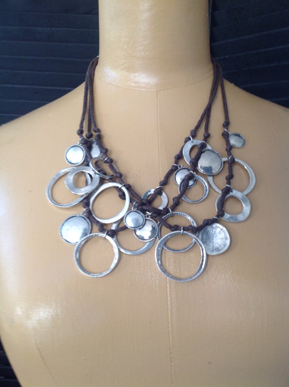 Vintage Chicos Round Charms Necklace on Leather Co