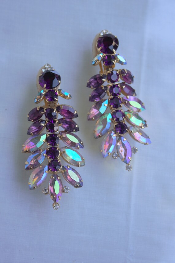 Vintage Lilac Rhinestones Drop Earrings - image 4