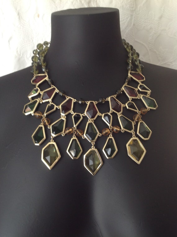 VIntage 1980s Bib Necklace Red, Green and Yellow … - image 2