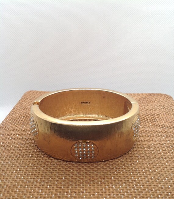Vintage 2000 Monet Gold Tone Bangle with Clear Cr… - image 3