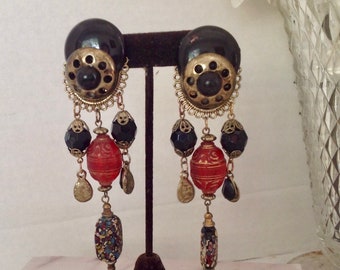 Vintage 1980 Gaudy Boho Clip Earrings