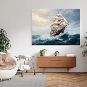 Majestic sailing ship digital wall art maritime ocean scene nautical decor vintage ship printable seascape instant download