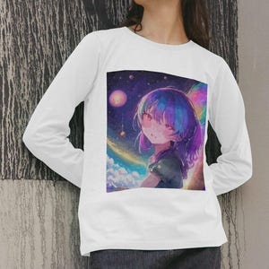 Frauen Anime Grafik Langarm-T-Shirt Aiko