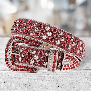 Red Rhinestone Western Belt – Glitter Cowgirl Belt With  display picture 1