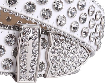 Western Rhinestone Belt – White Leather Cowgirl/cowboy  display picture 1