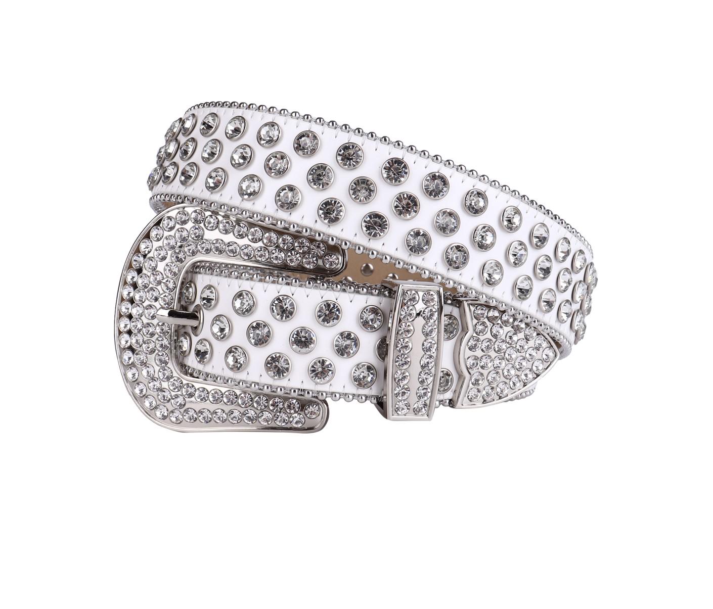 Western Rhinestone Belt – White Leather Cowgirl/cowboy 