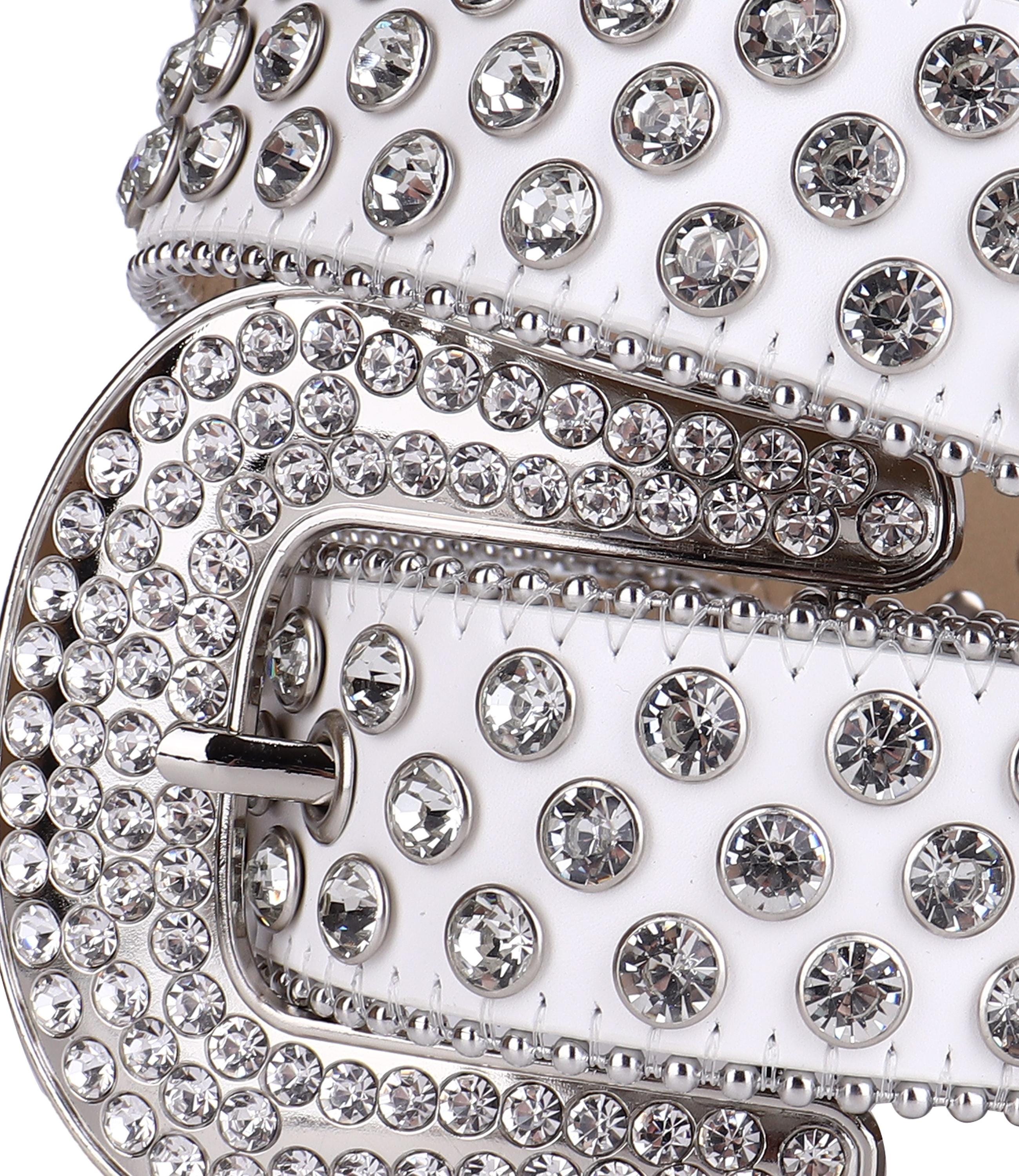 Western Rhinestone Belt – White Leather Cowgirl/cowboy 