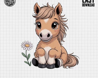 Baby Horse Clipart, Cute Animal Clipart, Baby Room Clipart, Daisy Flower, Baby Shower Clipart, Baby Horse Png