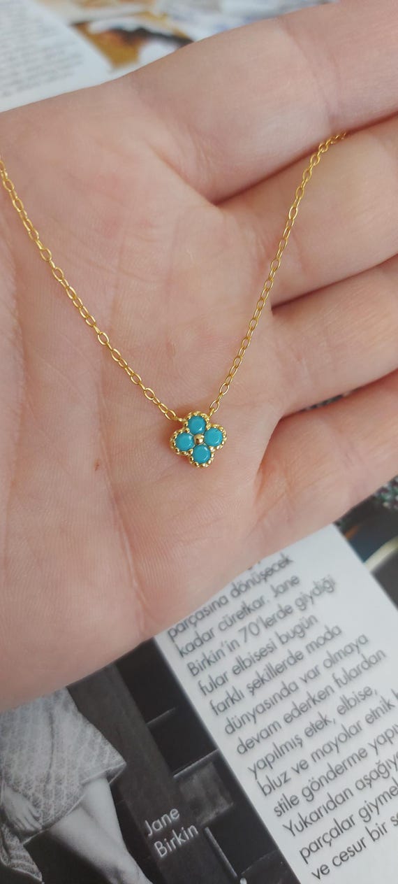 Collier En Turquoise – Pierre Précieuse Bleue Sur Argent 925 Plaqué – Réglable Et Sans Nickel