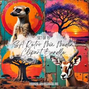 Retro South Africa Clipart Bundle | African Wildlife PNG (Digital Download)