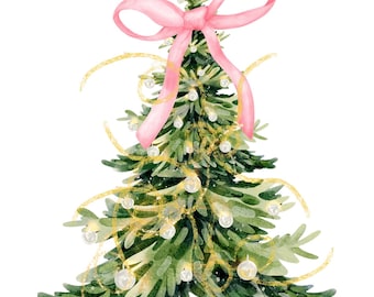 Vintage Christmas Tree Coquette Bow PNG