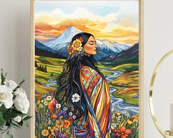 Pachamama gudinnakonst | Helig feminin väggdekoration | Naturtryckta posters