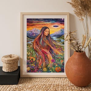 Pachamama Art Print: Mother Earth, UFO, Meditation Room (Digital Art)
