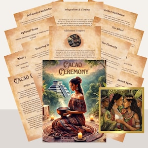 Cacao Ceremony Set Guide and Printable Wall Art | Gift Set | Mayan Culture Digital Art | Spiritual Journey | Emotional Relief | Printable