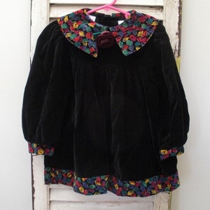 Vintage Nanette Black Velour Dress - Colorful Trim Size 4T
