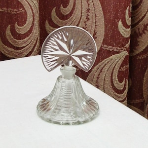 Vintage Art Deco Glass Perfume Bottle - Fan with Star Top