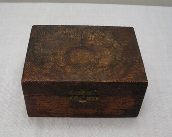 Vintage Pyrography Floral Box - Wood Burned Rose Box