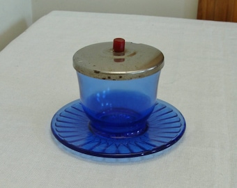 Vintage Cobalt Blue Petalware Mustard Jar - Jelly Jar