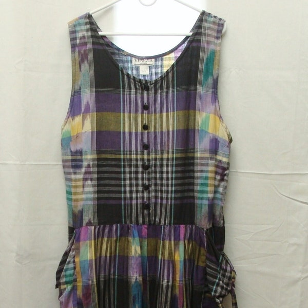 Vintage Venezia Vitale Purple Madras Plaid Drop Waist Jumper - Womens 14-16 India