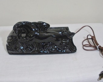 Vintage Black Horse TV Lamp with Planter - Working
