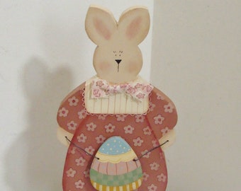 Vintage Hand Painted Wood Easter Bunny Figure